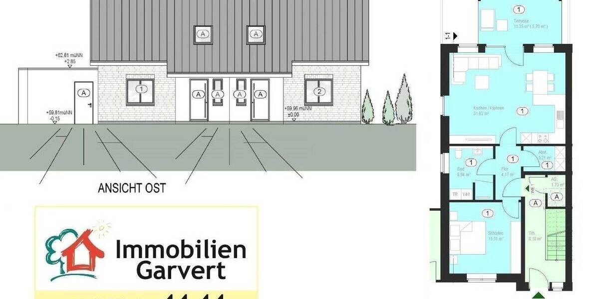 Terrassenwohnung Gescher - 2 Zimmer, 67 m&sup2;, 251.000&euro; | Angebot:23971066