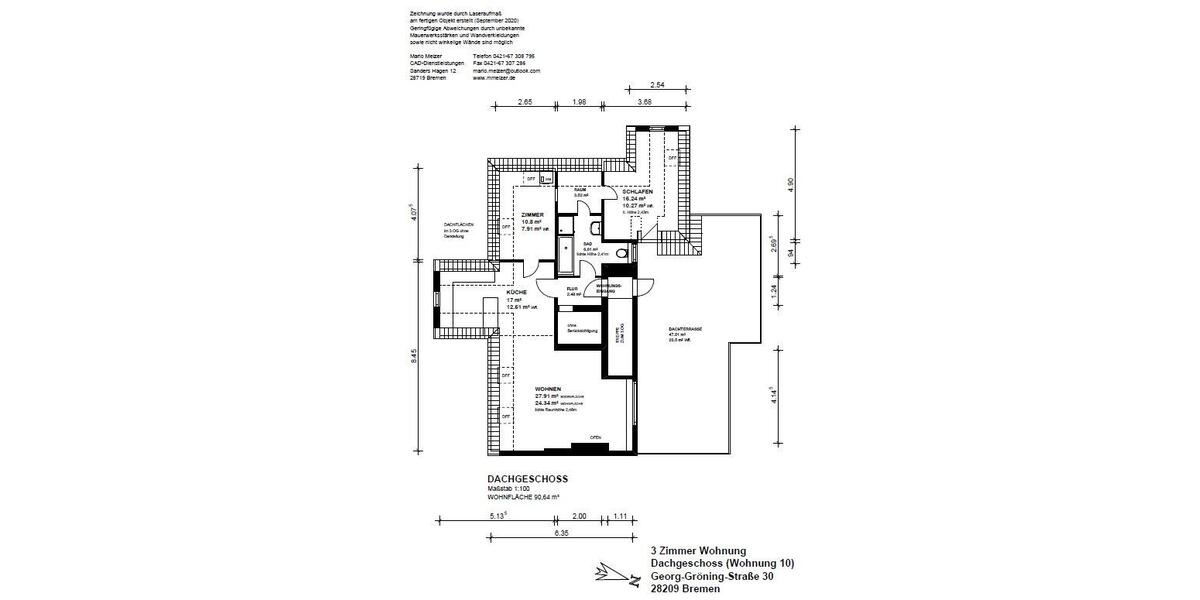 Dachgeschoßwohnung Bremen Schwachhausen - 3 Zimmer, 91 m&sup2;, 499.000&euro; | Angebot:26323270