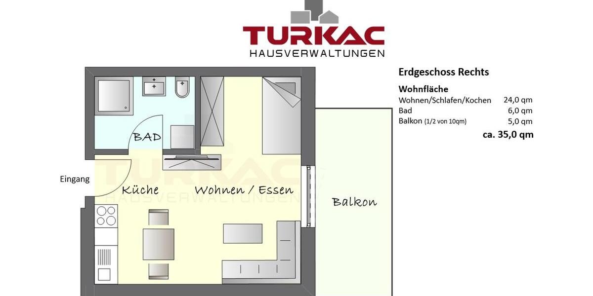 Etagenwohnung Hüttenberg - 1 Zimmer, 35 m&sup2;, 600&euro; | Angebot:25551001