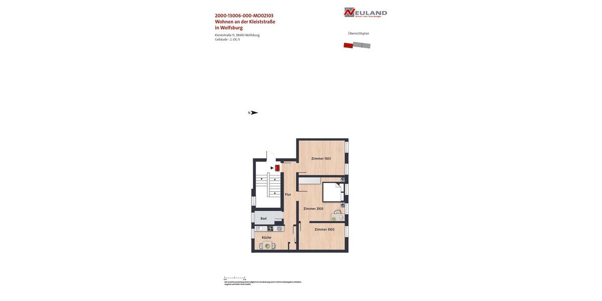 Etagenwohnung Wolfsburg - 1 Zimmer, 28 m&sup2;, 198&euro; | Angebot:26349699