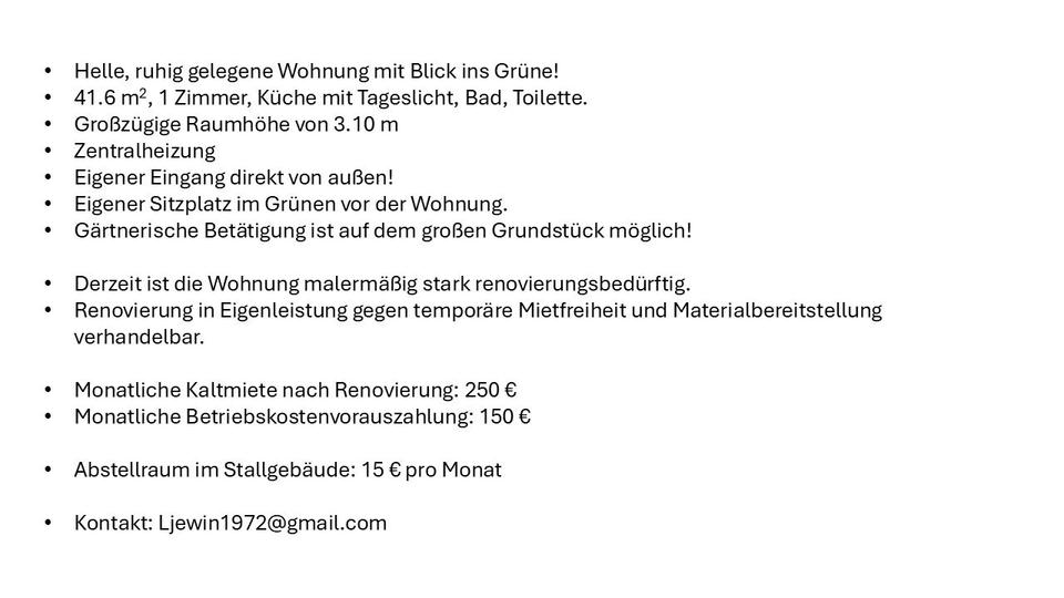 Erdgeschoßwohnung Lalendorf - 1 Zimmer, 41 m&sup2;, 250&euro; | Angebot:26315916