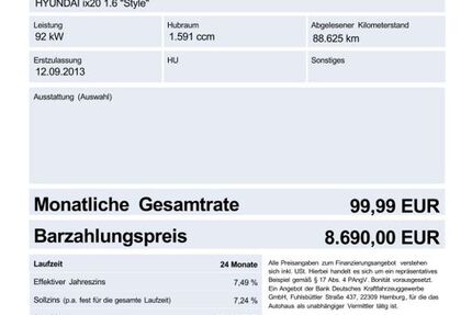 Hyundai ix20 88.625 km 8.690 € Speyer 67346