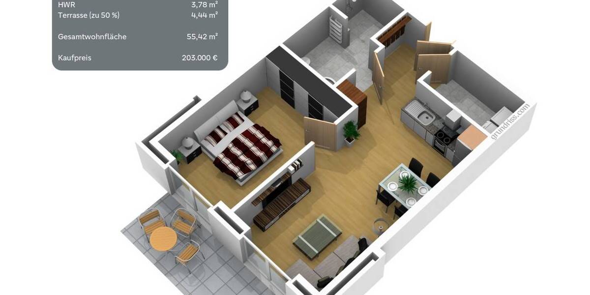 Etagenwohnung Werlte Wehm - 2 Zimmer, 55 m&sup2;, 203.000&euro; | Angebot:25736955