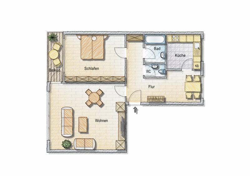 Etagenwohnung Kassel Bettenhausen - 2 Zimmer, 63 m&sup2;, 578&euro; | Angebot:26657703