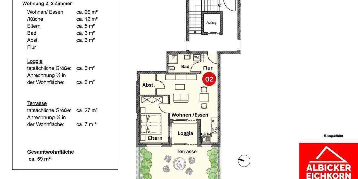 Etagenwohnung Waldshut-Tiengen Waldshut - 2 Zimmer, 59 m&sup2;, 289.100&euro; | Angebot:25744835