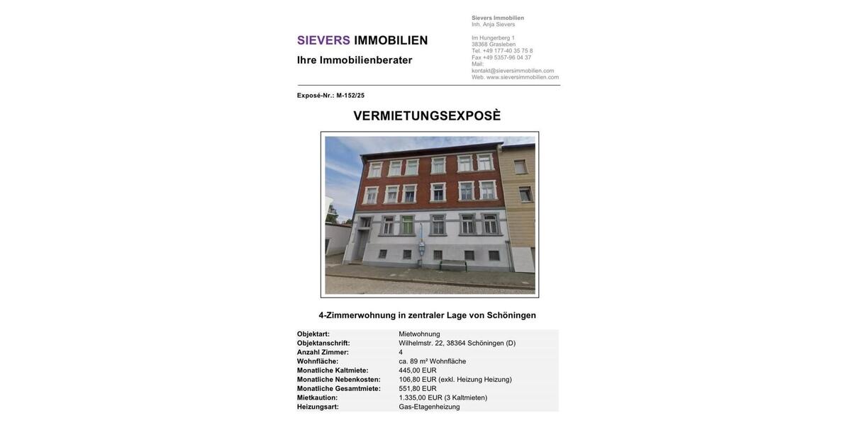 Etagenwohnung Königslutter am Elm - 4 Zimmer, 89 m&sup2;, 552&euro; | Angebot:23792974