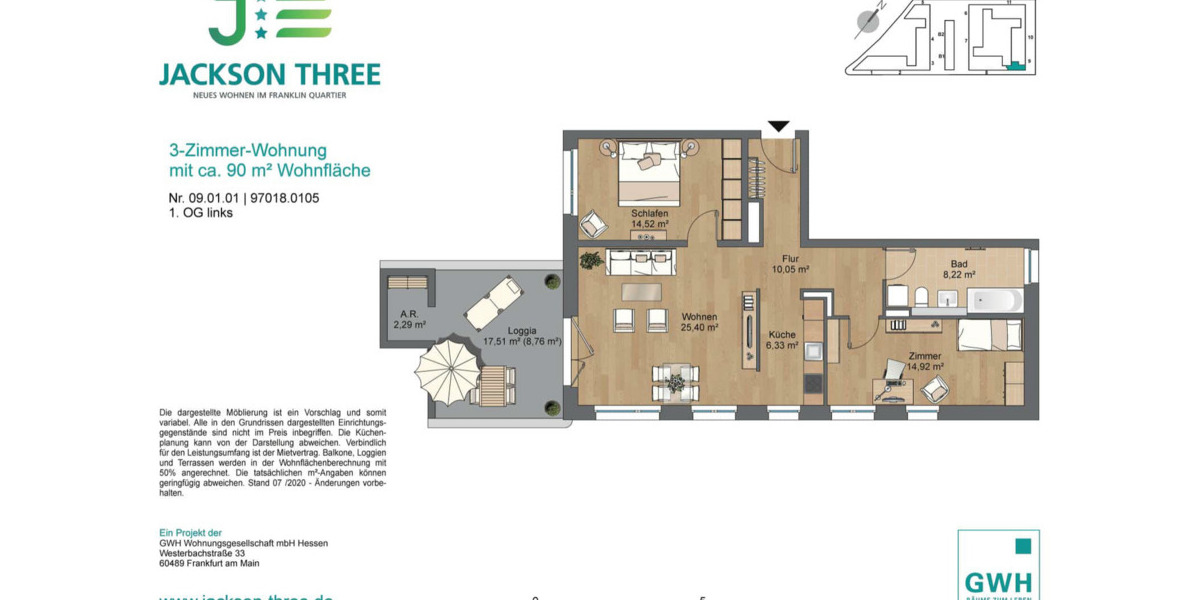 Etagenwohnung Mannheim Käfertal - 3 Zimmer, 90 m&sup2;, 1.448&euro; | Angebot:24181891