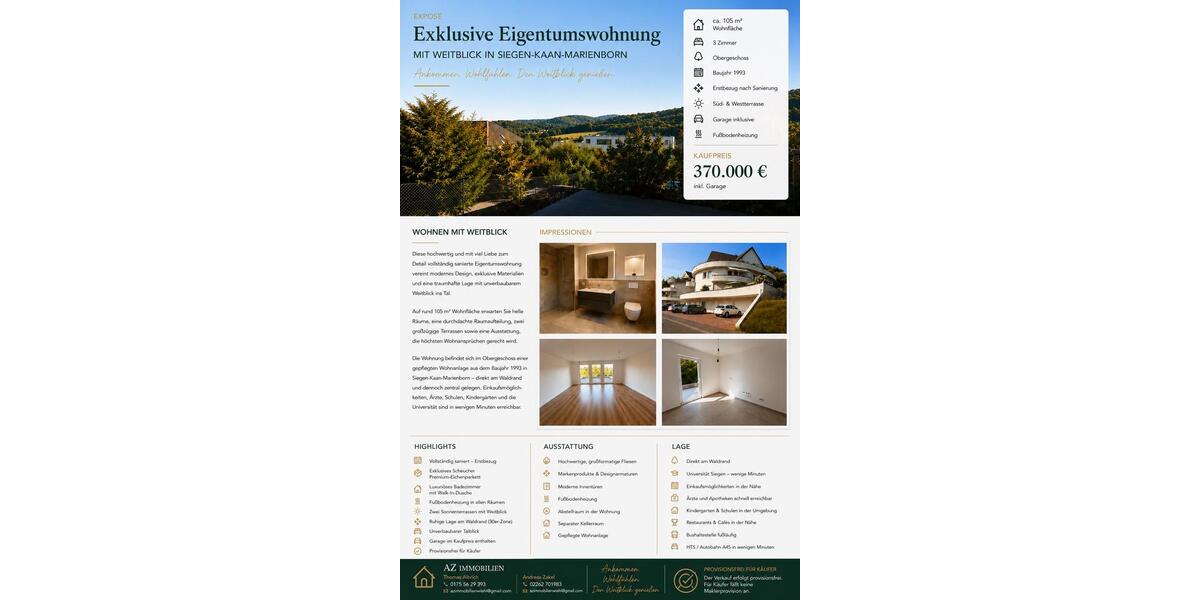 Etagenwohnung Siegen Kaan-Marienborn - 3 Zimmer, 105 m&sup2;, 370.000&euro; | Angebot:27191255