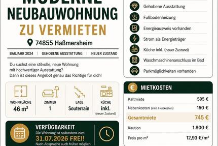 Wohnung Haßmersheim - 1 Zimmer, 46 m&sup2;, 725&euro; | Angebot:26420777