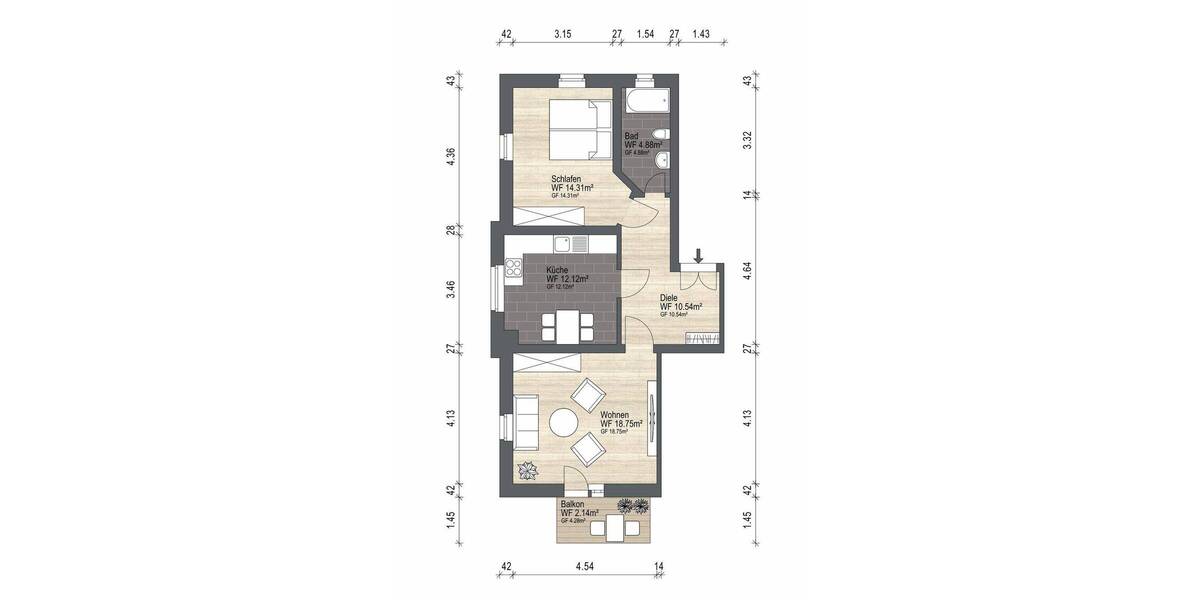 Etagenwohnung Dresden Naußlitz - 2 Zimmer, 63 m&sup2;, 179.000&euro; | Angebot:26851752