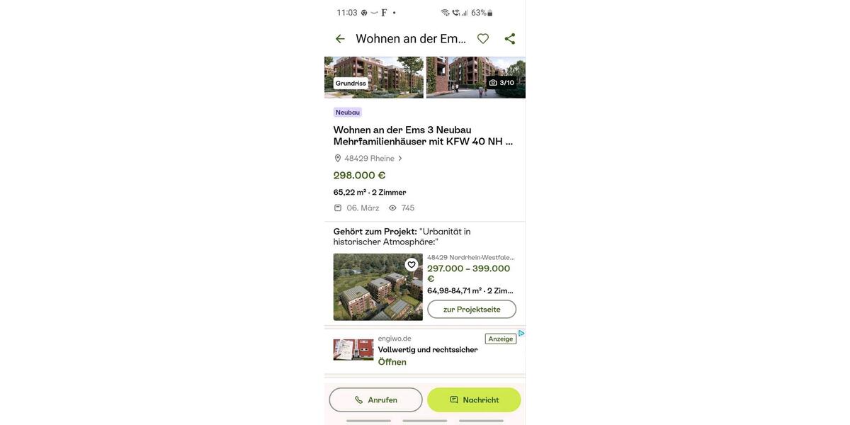 Terrassenwohnung Rheine Altenrheine - 2 Zimmer, 68 m&sup2;, 266.000&euro; | Angebot:25756053