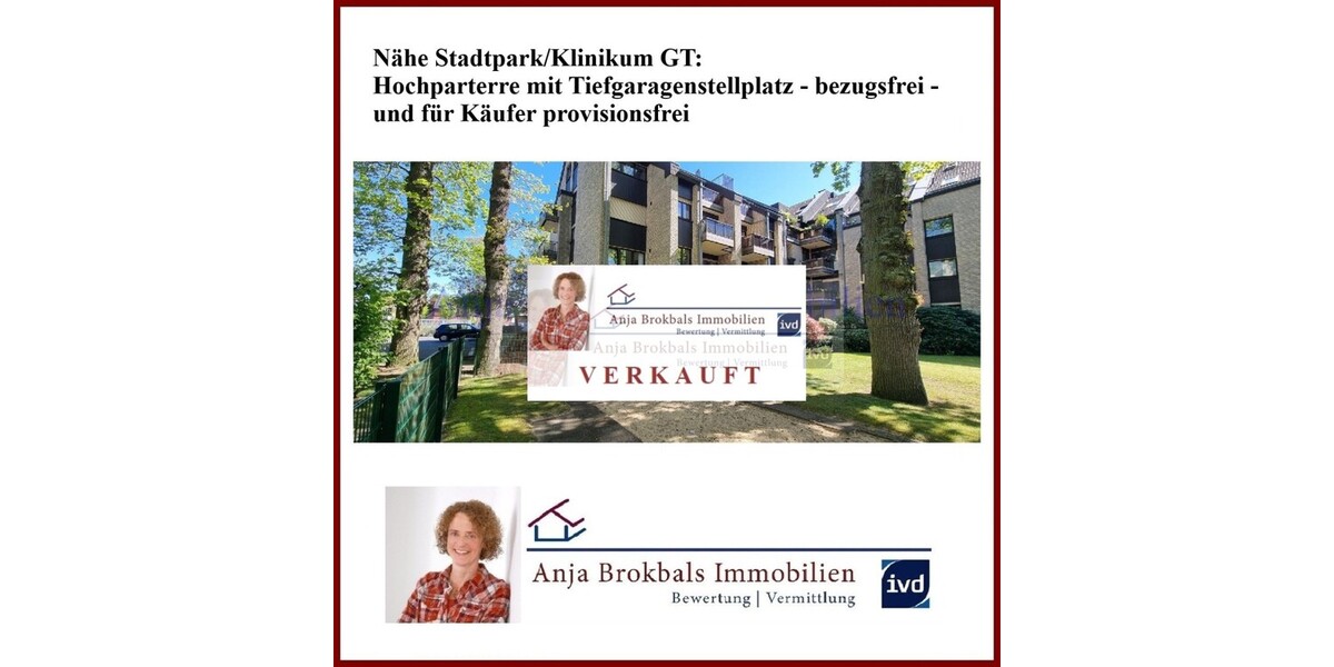 Nähe StadtparkKlinikum GT: Hochparterre mit Tiefgaragenstellplatz - bezugsfrei - für Käufer provisionsfrei - 2- Gütersloh Kattenstroth | Angebot:26992790