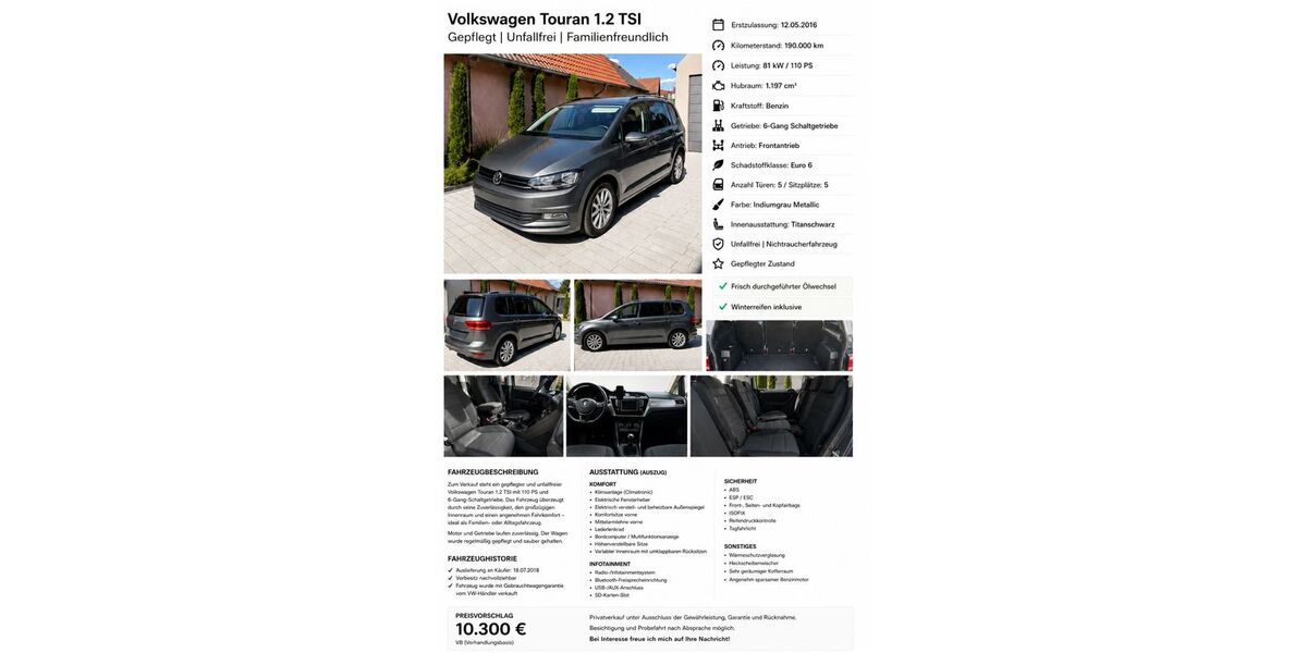 VW Touran 190.000 km 10.300 &euro; Wörth am Rhein 76744