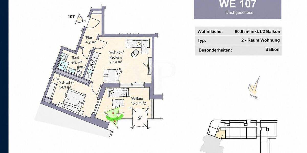 Etagenwohnung Dresden Südvorstadt-West - 2 Zimmer, 60 m&sup2;, 470.260&euro; | Angebot:26703119
