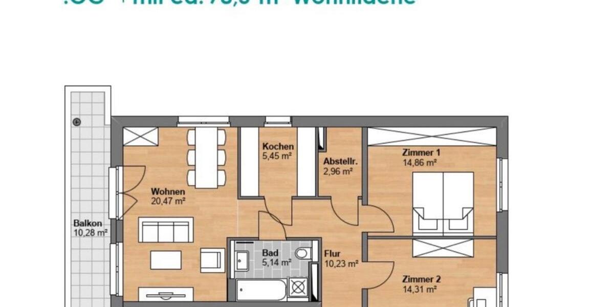 Etagenwohnung Laatzen - 3 Zimmer, 79 m&sup2;, 1.140&euro; | Angebot:26414955