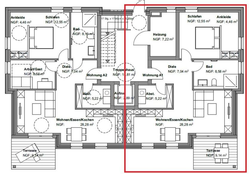 2Z-Wohnung in Zetel mit Terrasse • Fahrstuhl • Neubau • KfW40EE • Stellplatz • Küche