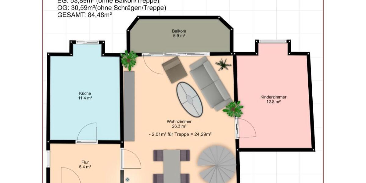 Etagenwohnung Bamberg Gärtnerstadt - 3.5 Zimmer, 85 m&sup2;, 950&euro; | Angebot:26413776