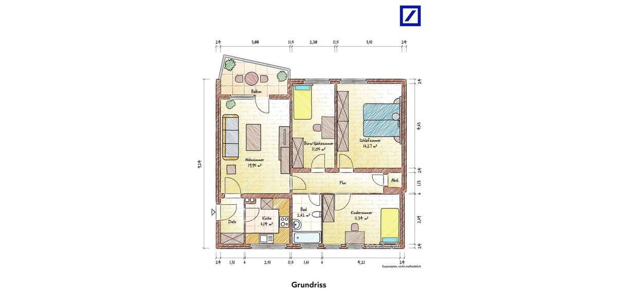 Etagenwohnung Bremen Gartenstadt Vahr - 4 Zimmer, 81 m&sup2;, 179.000&euro; | Angebot:26309229
