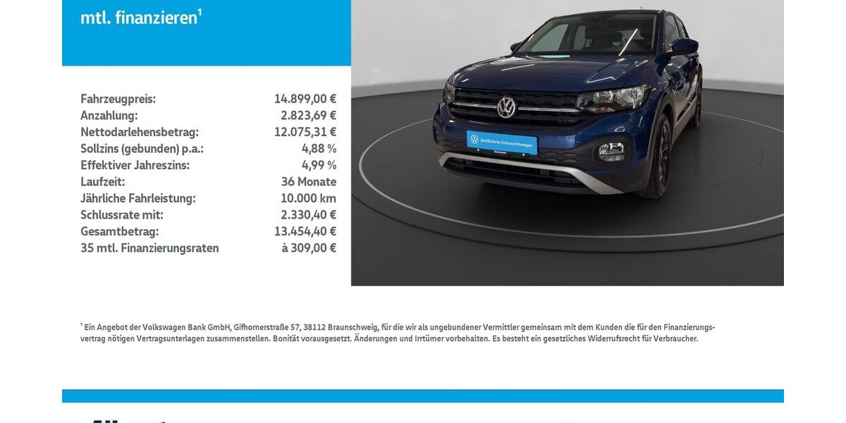 VW T-Cross 71.500 km 14.899 &euro; Nordhausen 99734
