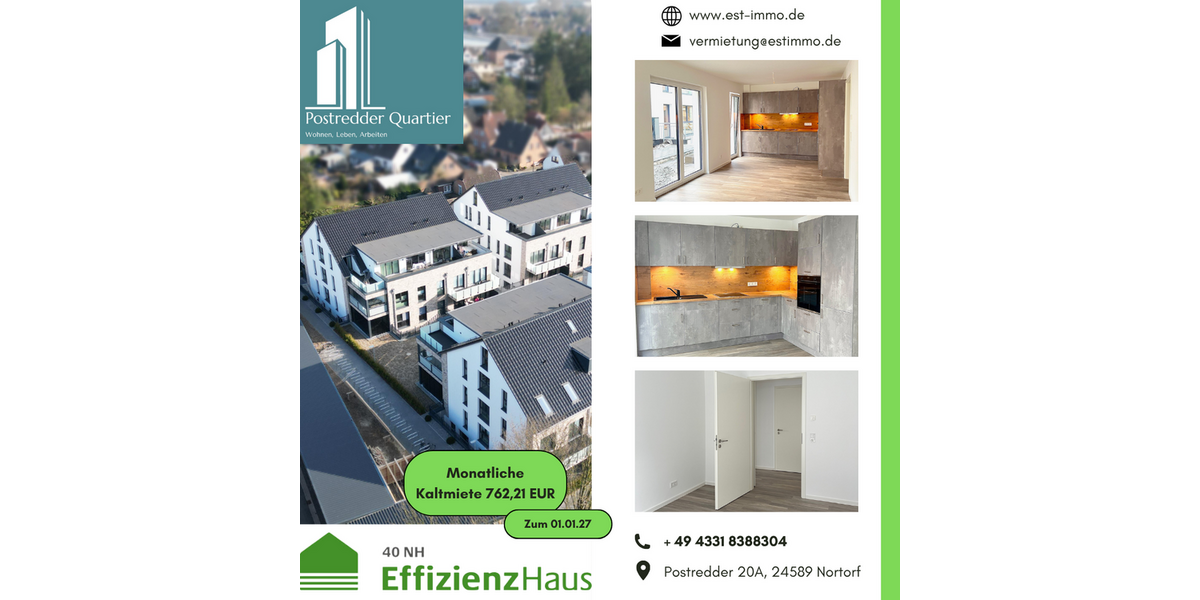 Etagenwohnung Nortorf - 2 Zimmer, 52 m&sup2;, 762&euro; | Angebot:27411115