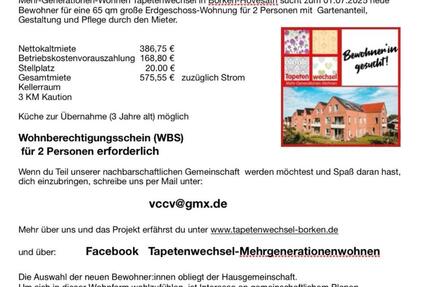 65 qm Erdgeschoßwohnung für 2 Personen - WBS erforderlich