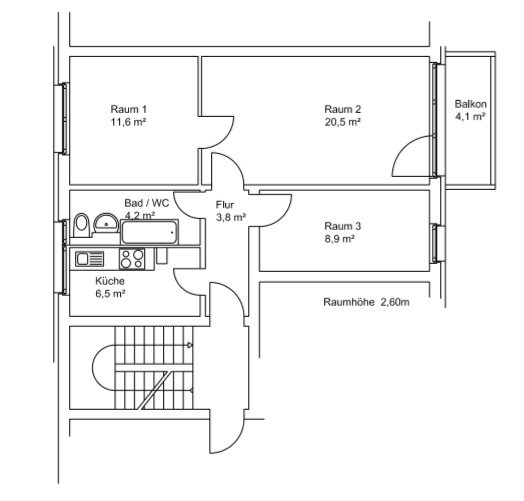 Etagenwohnung Kamenz - 3 Zimmer, 59 m&sup2;, 375&euro; | Angebot:25974117
