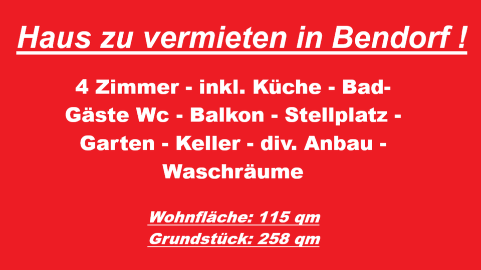 Haus zu vermieten in Bendorf! 4 zimmer