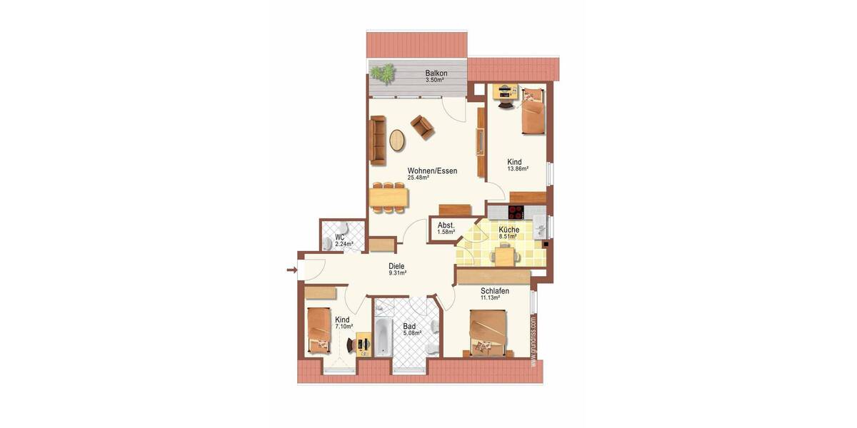 Etagenwohnung Ahlen Innenstadt - 4 Zimmer, 87 m&sup2;, 186.000&euro; | Angebot:25745411