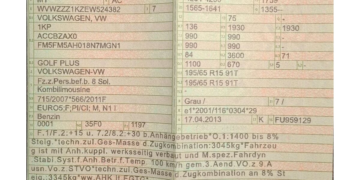 VW Golf Plus 118.700 km 6.200 &euro; Heroldsbach 91336