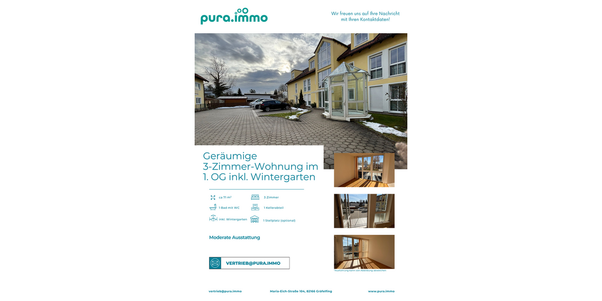 Etagenwohnung Krailling - 3 Zimmer, 71 m&sup2;, 1.240&euro; | Angebot:25366995