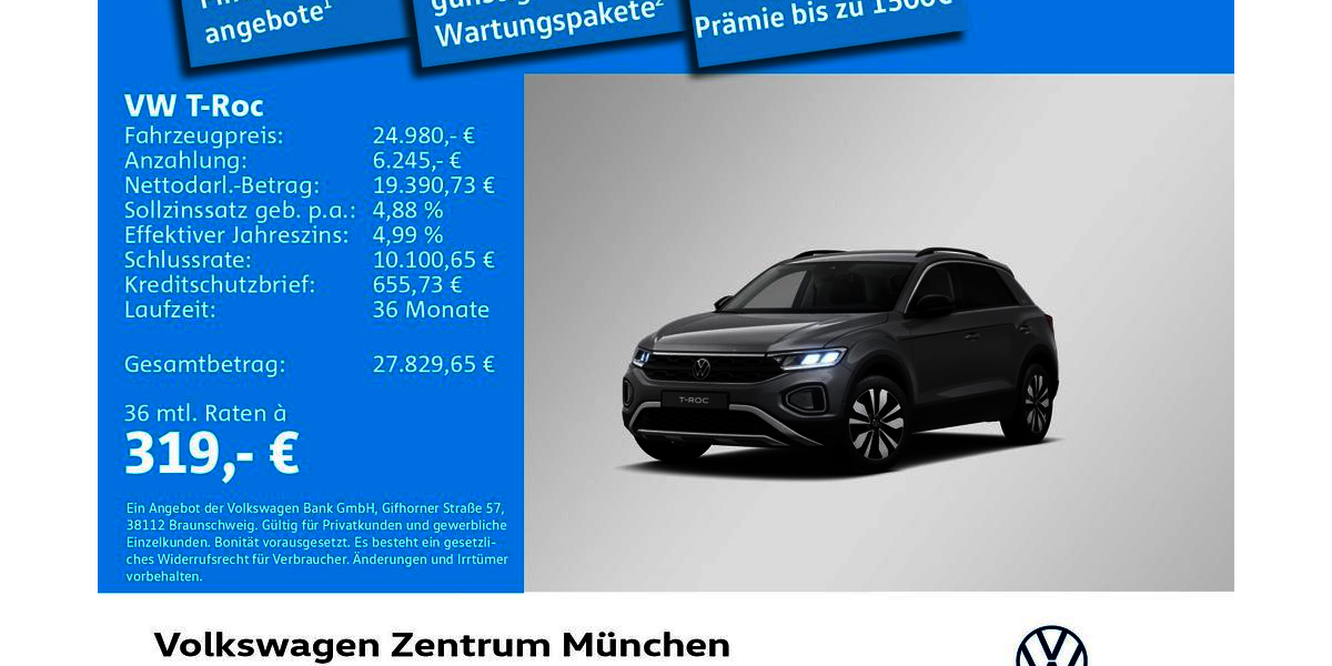 VW T-Roc 1.609 km 24.980 &euro; München 80687
