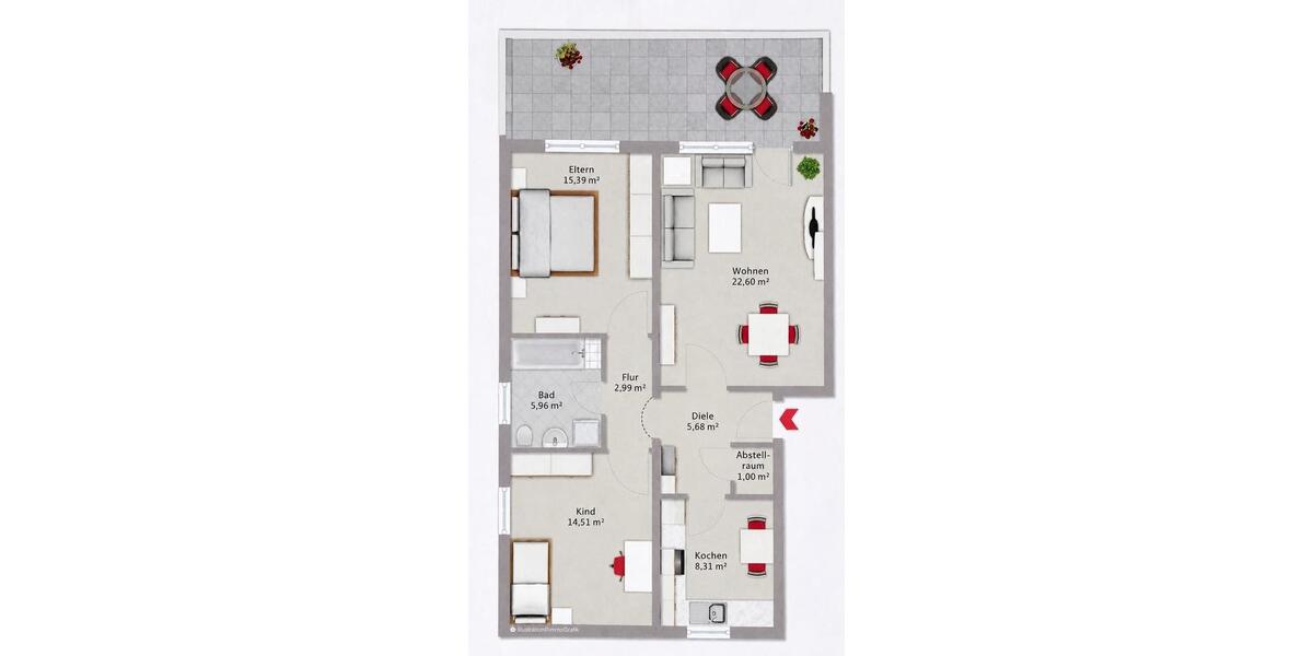 Erdgeschoßwohnung Viereth-Trunstadt Trunstadt - 3 Zimmer, 79 m&sup2;, 295.000&euro; | Angebot:27143945