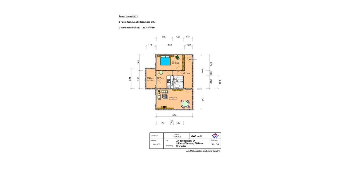 Etagenwohnung Grimma - 2 Zimmer, 54 m&sup2;, 370&euro; | Angebot:26193264