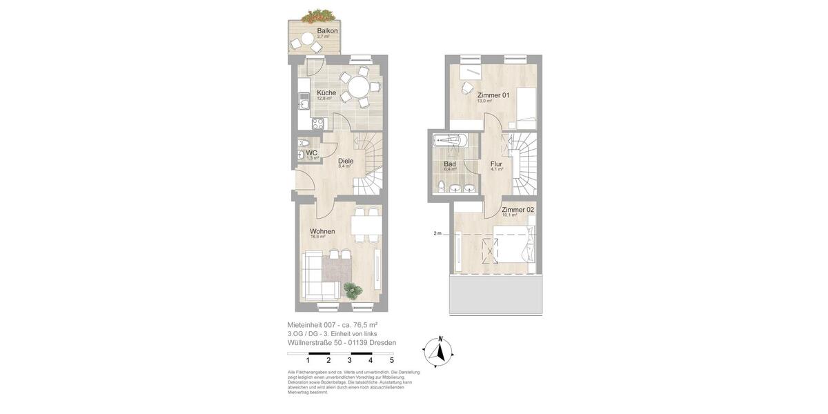 Dachgeschoßwohnung Dresden Pieschen - 3 Zimmer, 76 m&sup2;, 723&euro; | Angebot:25510945