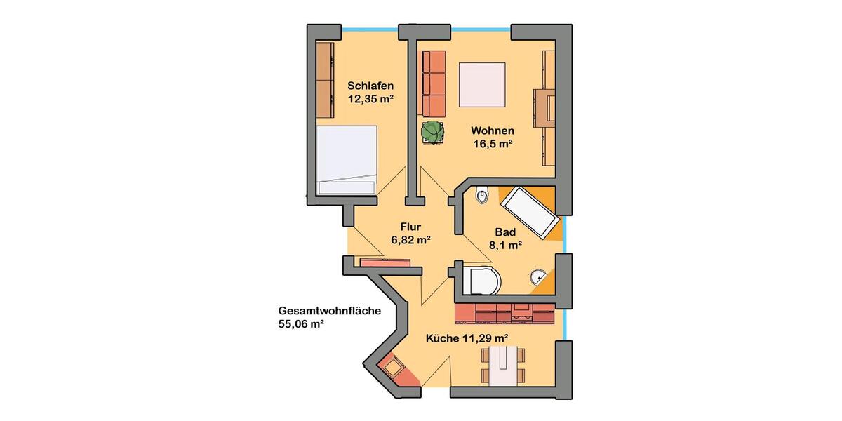 Erdgeschoßwohnung Bakum - 2 Zimmer, 55 m&sup2;, 600&euro; | Angebot:26375685
