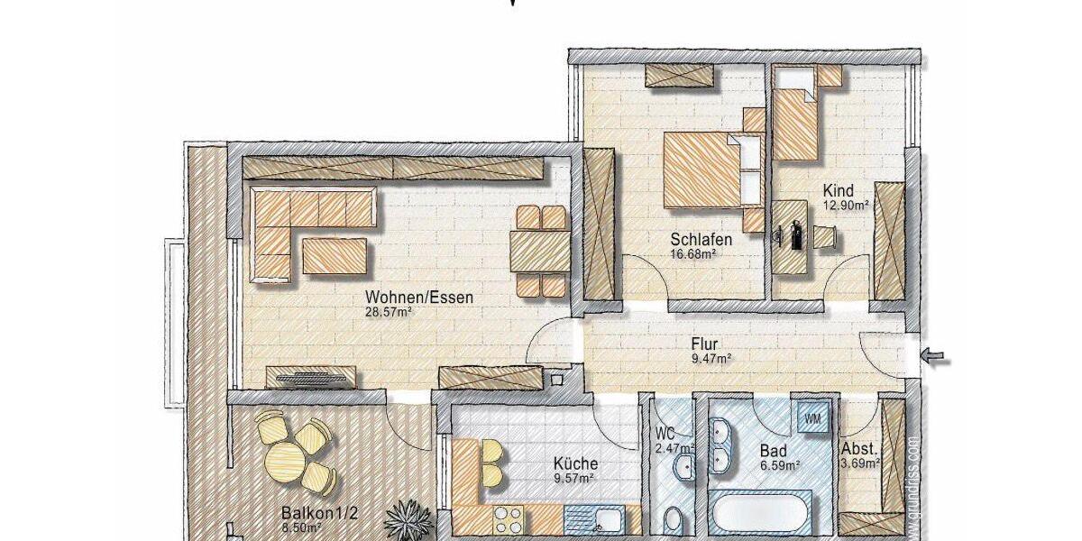 Etagenwohnung Unterhaching - 3 Zimmer, 97 m&sup2;, 645.000&euro; | Angebot:26845534