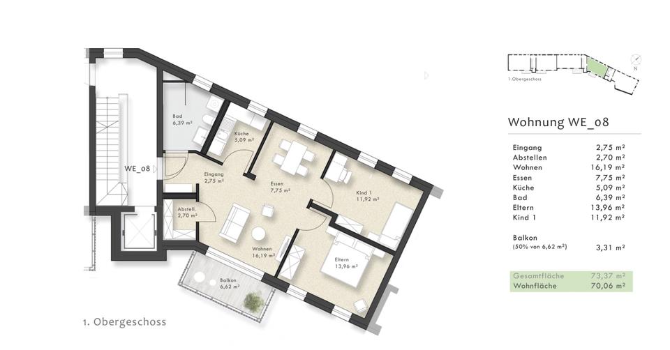 Etagenwohnung Bamberg Bamberg-Ost - 3 Zimmer, 70 m&sup2;, 349.000&euro; | Angebot:27118257
