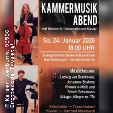 Kammermusikabend - Violoncello und Klavier 24.01.2026 Evangelisches Gemeindezentrum Bad Salzungen