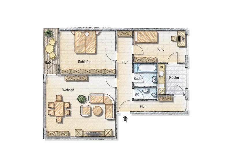 Etagenwohnung Kassel Nordshausen - 3 Zimmer, 75 m&sup2;, 662&euro; | Angebot:26306984