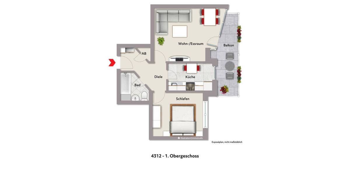 Etagenwohnung Würselen - 2 Zimmer, 53 m&sup2;, 149.000&euro; | Angebot:26686112