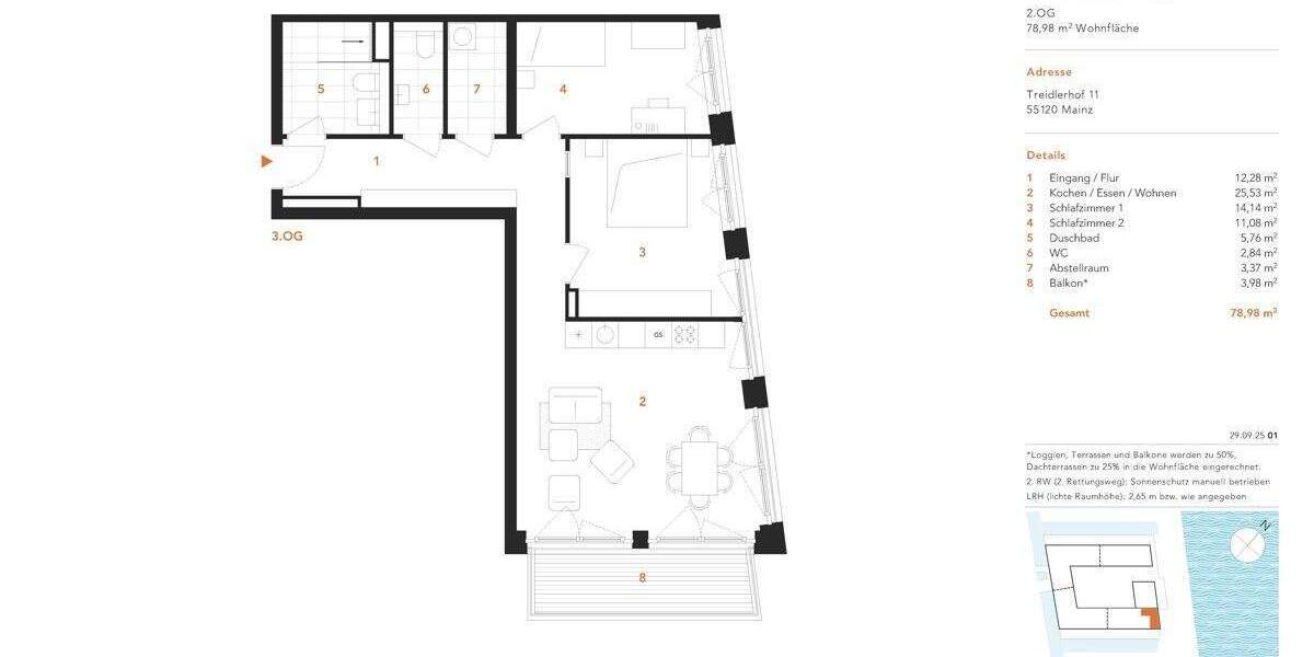 Etagenwohnung Mainz Neustadt - 3 Zimmer, 79 m&sup2;, 839.900&euro; | Angebot:23982332