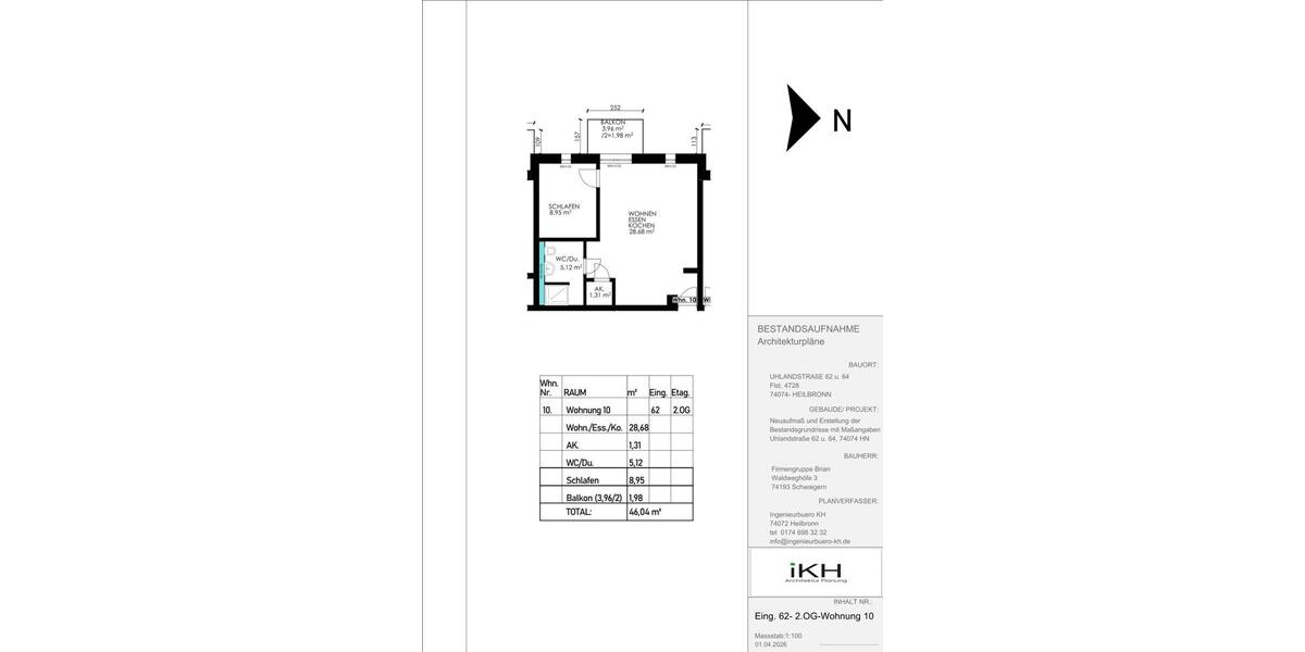 Etagenwohnung Heilbronn Kernstadt - 2 Zimmer, 46 m&sup2;, 273.900&euro; | Angebot:26251637