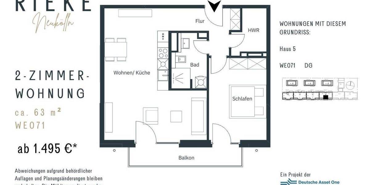Etagenwohnung Berlin Neukölln - 2 Zimmer, 62 m&sup2;, 1.375&euro; | Angebot:26867060