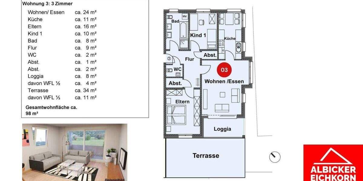 Etagenwohnung Wutöschingen - 3 Zimmer, 98 m&sup2;, 401.800&euro; | Angebot:25696620