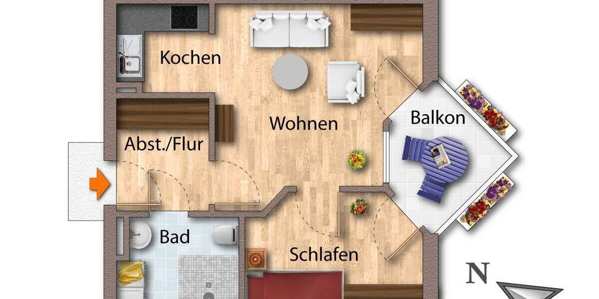 Etagenwohnung Vechta - 2 Zimmer, 44 m&sup2;, 125.000&euro; | Angebot:25692648