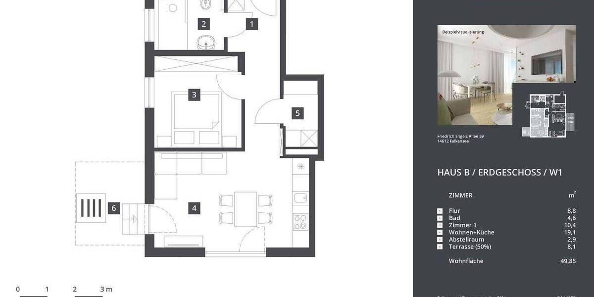 Etagenwohnung Falkensee - 2 Zimmer, 50 m&sup2;, 266.000&euro; | Angebot:25664876