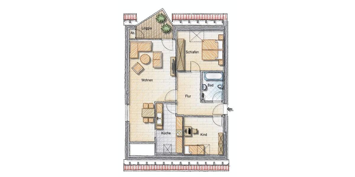 Freie 3-Zimmer Dachgeschosswohnung, Balkon, Keller, Garage 3 zimmer