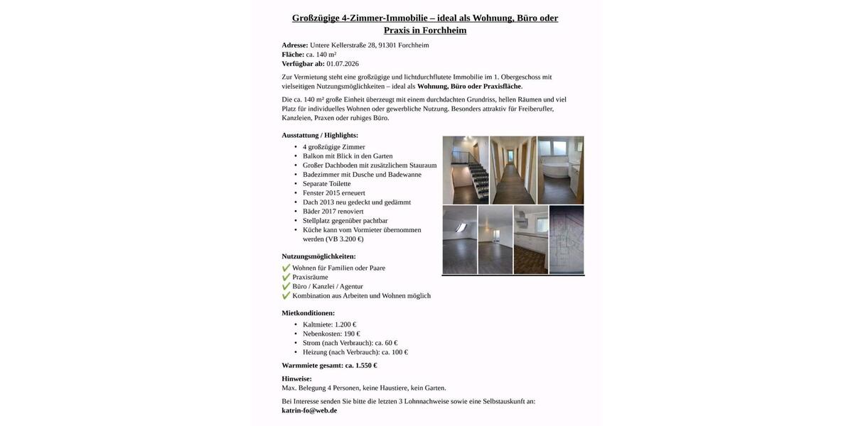Gewerbeobjekt Forchheim - 1.200&euro; | Angebot:26375499