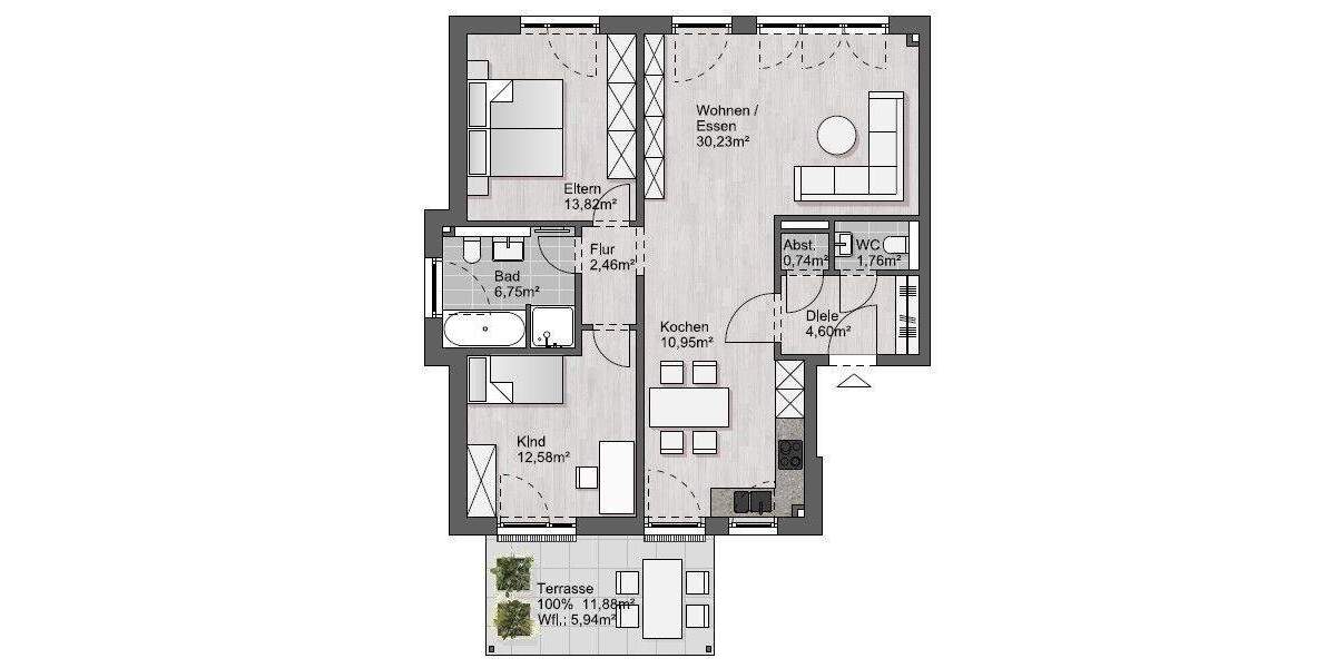 Terrassenwohnung Liederbach Oberliederbach - 3 Zimmer, 90 m&sup2;, 1.430&euro; | Angebot:24905593