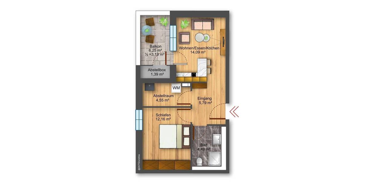 Etagenwohnung Heidenheim Innenstadt - 2 Zimmer, 46 m&sup2;, 245.000&euro; | Angebot:26434891